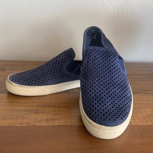 Tory Burch Jesse Suede Perforated Slip-on Sneakers Blue 8.5